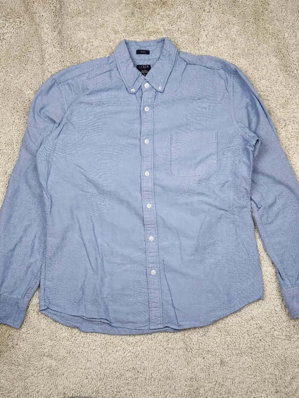 J. Crew Flex Oxford Slim fit Button Shirt Chambray Size Large L Blue USA Stretch